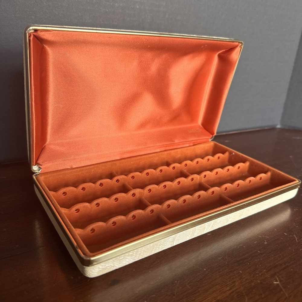 Vintage Mele Jewelry Box For Earrings Hard Shell Case Cream Floral Case READ